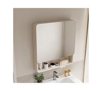 HBOOMOEM Mobile Bagno con Specchios,Specchio Bagno Contenitore,Mobiletto A Muro Specchiera Moderno con Ante,Design Ad Arco, Adatto per Bagno, Lavanderia E Soggiorno.(off-White,80 * 88 * 13CM)