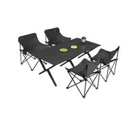 HBOOMOEM Sedie Da Campeggio Con Tavolo，Tavolo E Sedie Pieghevoli Portatile，Adatto Per Campeggio All'Aperto, Escursionismo, Picnic In Giardino, Catering E Cucina.(Normal,BLACK_90CM+4 CHAIRS)