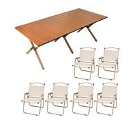 HBOOMOEM Set Di Mobili Da Campeggio In Alluminio，Tavolino Pieghevole Da Esterno & Sgabelli Portatili，Adatto Per Viaggi All'Aperto, Spiaggia, Cortile, Feste E Picnic.(Walnut,120CM+6 chairs)