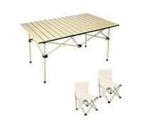HBOOMOEM Set Di Tavolo E Sedie Pieghevoli Da Campeggio，Tavolo E Sedie Pieghevoli Portatile，Borsa Con Contenitore, Adatta Per Spiaggia, Escursionismo, Pesca, Barbecue.(Khaki,96CM+2 chairs)