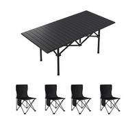 HBOOMOEM Set Tavolo Da Campeggio Pieghevole，Tavolo Da Picnic Leggero E Sedie for Spiaggia，Adatto for Giardini All'Aperto, Pesca, Campeggio, Festival E Altre Occasioni.(Black,120CM+4 chairs)