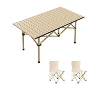 HBOOMOEM Set Tavolo Da Campeggio Pieghevole，Tavolo Da Picnic Leggero E Sedie for Spiaggia，Adatto for Giardini All'Aperto, Pesca, Campeggio, Festival E Altre Occasioni.(Khaki,95CM+2 chairs)