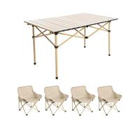 HBOOMOEM Tavolo Da Campeggio Pieghevole Con Sedie,Set Di Mobili Da Campeggio In Alluminio,Adatto for Pranzi E Cene All'Aperto E Al Chiuso, Campeggio, Barbecue E Feste.(95CM+4 chairs)