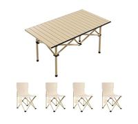 HBOOMOEM Tavolo Da Picnic Leggero E Sedie Per Spiaggia，Set Tavolo Tavolino Pieghevole Con Sgabelli ，Con Borsa Per Il Trasporto, Adatto Per Spiaggia, Pesca, Barbecue.(Beige,96CM+4 chair)