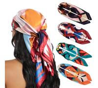 HBselect 4 Pezzi Foulard Donna Quadrato 90x90 cm Sciarpe Donna Seta Multiuso Sciarpa Bandana