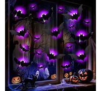 HBSFBH Adesivi a LED con Pipistrelli 3D, 24 Pezzi Halloween Decorazioni Pipistrelli Luminosi a LED, Rimovibile LED Pipistrelli Decorazione da Parete, per Bar, Feste di Halloween, Decorazione da Casa