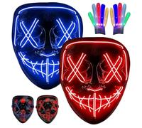HBSFBH Maschera Halloween LED, 2 pcs Halloween maschera illuminata, Maschera LED con set di guanti luminosi a led, per Mardi Gras e Carnevale come costume per uomini e donne