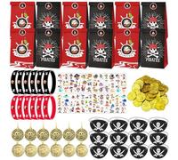 HBSFBH Pirata Sacchetti Regalo, 80 Pezzi Gadget Compleanno Pirati Bambini, Adesivi festa pirata, Pirata Benda Occhio, Pirati Braccialetto Silicone, Monete d'oro Pirata, per Pirati Festa di Compleanno