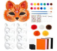HBSFBH Therian Mask DIY Set, 6 Pezzi Maschera bianca da fare da sé, con pelliccia sintetica, rete per gli occhi e panno in feltro, mascherine vuote per il fai da te per Halloween, maschera, cosplay