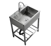 HBSSP Lavello Mobile Lavanderia Lavello Acciaio Inox Vasca Singola Set Stazione Lavaggio Cucina Commerciale Ristoranti Con Rubinetto for Garage, Lavanderia(50 * 40 * 80cm)