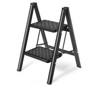 HBTower Scala 2 Gradini, Leggera e Compatta, Sgabello Pieghevole con Pedali Antiscivolo, Telaio in Acciaio Robusto, Portata 150 kg, Facile da Trasportare per Uso Domestico e in Cucina