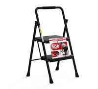 HBTower Scala 2 Gradini Pieghevole, Pedane Antiscivolo con Corrimano Confortevole, Scala Portatile in Acciaio, Nero