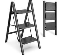 HBTower Scala 3 Gradini, Leggera e Compatta, Sgabello Pieghevole con Pedali Antiscivolo, Telaio in Acciaio Robusto, Portata 150 kg, Facile da Trasportare per Uso Domestico e in Cucina