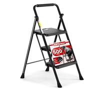 HBTower Scala 3 Gradini Pieghevole, Pedane Antiscivolo con Corrimano Confortevole, Scala Portatile in Acciaio, Nero