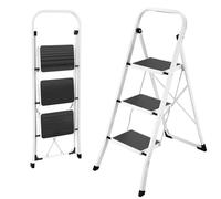 HBTower Scala 3 Gradini Pieghevole - Scaletta in Acciaio Lega, Gradini Antiscivolo, Spessore da Chiusa 4,5 cm, Portata 150 kg, Nessun Montaggio - Per Cucina, Garage e Ufficio