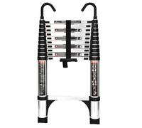 HBTower Scala telescopica da 3,2 metri con ganci e piedini antiscivolo, leggera scala pieghevole in alluminio per soppalchi, camper, esterni ed interni, capacità di 150 kg.Argentato