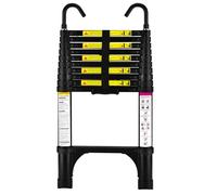 HBTower Scala telescopica da 3,2 metri con ganci e piedini antiscivolo, leggera scala pieghevole in alluminio per soppalchi, camper, esterni ed interni, capacità di 150 kg.Nero