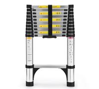 HBTower Scala telescopica da 3,2 metri con piedini antiscivolo, leggera scala pieghevole in alluminio per soppalchi, camper, esterni ed interni, capacità di 150 kg.Argentato