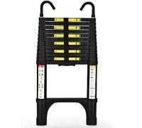 HBTower Scala telescopica da 3,8 metri con ganci e piedini antiscivolo, leggera scala pieghevole in alluminio per soppalchi, camper, esterni ed interni, capacità di 150 kg.Nero