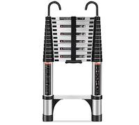 HBTower Scala telescopica da 3,8 metri con ganci e piedini antiscivolo, leggera scala pieghevole in alluminio per soppalchi, camper, esterni ed interni, capacità di 150 kg.Argentato