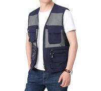 Hbufnha Gilet da uomo in rete leggero, per lavoro, pesca, caccia, con tasche extra, 1#grigio-blu, Small