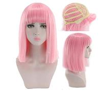 HBYLEE - 14 pollici Rettilineo Nero Bianco Rosa Rosso Blu Breve Bob Parrucche Per Le Donne Sintetiche Anime Cosplay Partito Parrucca Con Pony 8 Colori Rosa[Colore: Rosa]