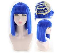 HBYLEE - 14 pollici Rettilineo Nero Bianco Rosa Rosso Blu Breve Bob Parrucche Per Le Donne Sintetiche Anime Cosplay Partito Parrucca Con Pony 8 Colori Blu[Colore: Blu]