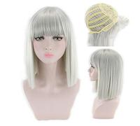 HBYLEE - 14 pollici Rettilineo Nero Bianco Rosa Rosso Blu Breve Bob Parrucche Per Le Donne Sintetiche Anime Cosplay Partito Parrucca Con Pony 8 Colori Argento[Colore: Argento]