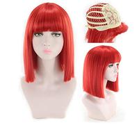 HBYLEE - 14 pollici Rettilineo Nero Bianco Rosa Rosso Blu Breve Bob Parrucche Per Le Donne Sintetiche Anime Cosplay Partito Parrucca Con Pony 8 Colori Rosso[Colore: rosso]