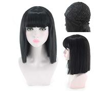 HBYLEE - 14 pollici Rettilineo Nero Bianco Rosa Rosso Blu Breve Bob Parrucche Per Le Donne Sintetiche Anime Cosplay Partito Parrucca Con Pony 8 Colori Nero[Colore: Nero]
