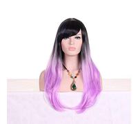 HBYLEE - 28 pollici moda nero biondo ombre parrucca con frangia capelli sintetici anime Cosplay parrucche ondulate lunghe per le donne resistenti al calore viola chiaro[Colore: viola chiaro]
