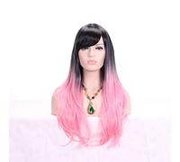 HBYLEE - 28 pollici moda nero biondo ombre parrucca con frangia capelli sintetici anime Cosplay parrucche ondulate lunghe per le donne resistenti al calore rosa chiaro[Colore: rosa chiaro]