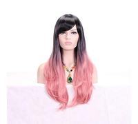 HBYLEE - 28 pollici moda nero biondo ombre parrucca con frangia capelli sintetici anime Cosplay parrucche ondulate lunghe per le donne resistente al calore rosa[Colore]
