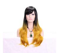 HBYLEE - 28 pollici moda nero biondo ombre parrucca con frangia capelli sintetici anime Cosplay parrucche ondulate lunghe per le donne resistenti al calore giallo[Colore: giallo]