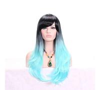 HBYLEE - 28 pollici moda nero biondo ombre parrucca con frangia capelli sintetici anime Cosplay parrucche ondulate lunghe per le donne resistenti al calore blu cielo[Colore: blu cielo]