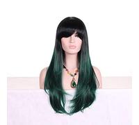 HBYLEE - 28 pollici moda nero biondo ombre parrucca con frangia capelli sintetici anime Cosplay parrucche ondulate lunghe per le donne resistenti al calore verde scuro[Colore: verde scuro]