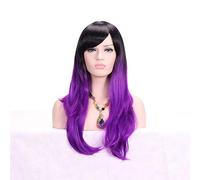 HBYLEE - 28 pollici moda nero biondo ombre parrucca con frangia capelli sintetici anime Cosplay parrucche ondulate lunghe per le donne resistenti al calore viola[Colore]