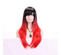 HBYLEE - 28 pollici moda nero biondo ombre parrucca con frangia capelli sintetici anime Cosplay parrucche ondulate lunghe per le donne resistenti al calore rosso[Colore: rosso]