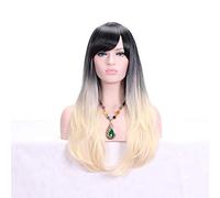HBYLEE - 28 pollici moda nero biondo Ombre parrucca con frangia capelli sintetici anime Cosplay parrucche ondulate lunghe per le donne bionde resistenti al calore[Colore]