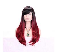 HBYLEE - 28 pollici moda nero biondo ombre parrucca con frangia capelli sintetici anime Cosplay parrucche ondulate lunghe per le donne resistenti al calore marrone castagno[Colore: castagno]