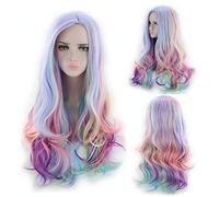 HBYLEE - Alta qualità Anime Cosplay Harajuku Lolita Parrucche a colori lunghi per le donne resistenti al calore sintetico ondulato capelli arcobaleno Ombre parrucca 65 cm[Colore]