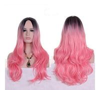 HBYLEE - Anime centrale radice scura nero rosa blu viola ombre parrucca capelli sintetici lunghi ondulati donna Cosplay fibra ad alta temperatura rosa chiaro[Colore: rosa chiaro]