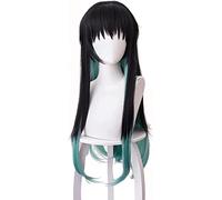 HBYLEE Anime Coser pruik Tokitou Muichirou Parrucca Cosplay Anime Demon Slayer Nero Verde Gradiente Lungo Parrucche Diritte con Pony Accessori Cosplay per Donne Ragazze con Cuffia