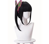 HBYLEE Anime Coser pruik Tsuyuri Kanao, Parrucca per cosplay anime Demon Slayer Black Short Parrucche dritte con pony, accessori per cosplay per donne e ragazze con cappuccio [Colore: Onecolor]