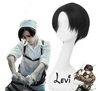 HBYLEE Anime Coser Wig Attacco di anime su Titan Levi Ackerman corto, resistente al calore, sintetico, cosplay, accessori, accessori per Halloween, feste e parrucche [colore: secondo il piano]