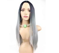 HBYLEE - europeo e americano commercio estero parrucca femminile Cosplay Lolita nero grigio gradiente capelli lunghi lisci 25 pollici[Colore: Grigio]