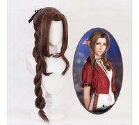 HBYLEE Game Final Fantasy VII Aerith Gainsborough Cosplay Wig Girl Hairpiece 100 cm Pigtail Women Wavy Curly Bangs Hair Periwig [Colore]