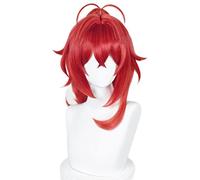 HBYLEE Game Genshin Impact Cosplay Diluc Ragnvindr Wig Diluc Red Detachable Ponytail Fake Hair Halloween Party Carnival Role Play[Colore]