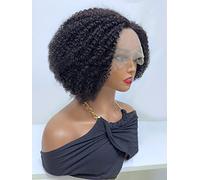 HBYLEE Human Lace Wigs 13 * 5 * 1 Pizzo Front Short Afro Curly Human Hair Wig for Black Women, colore: 200Density 13 * 5 * 1 Black/Größe: 12 Inch