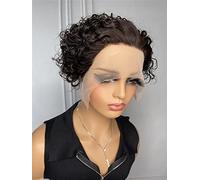 HBYLEE Human Lace Wigs 13 x 1 pizzo Front Short Deep Wave Human Hair Wig for Black Women, colore: 150Density 13 x 1 Black/Größe: 6 Inch
